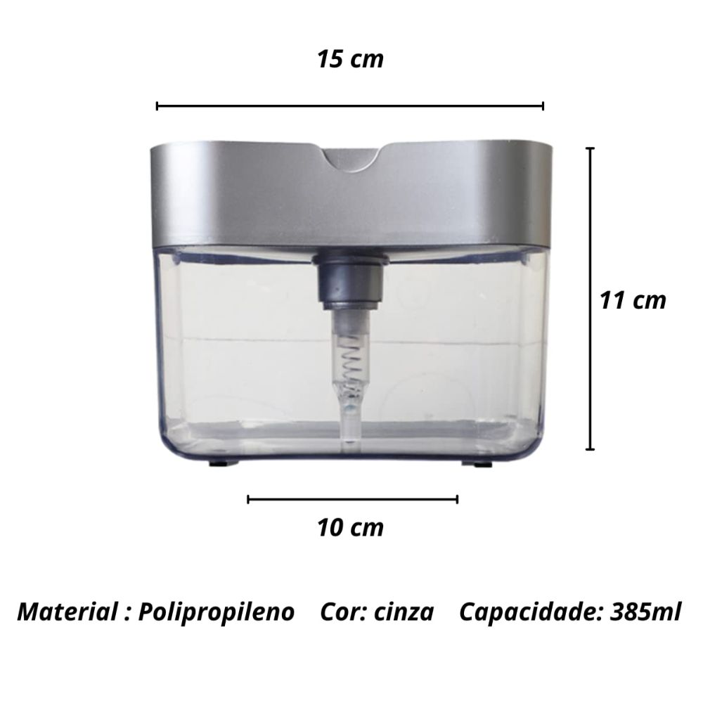 Dispenser de Detergente 2 em 1 com Esponja Porta Esponja 385ml com Dosador - Imagem 8