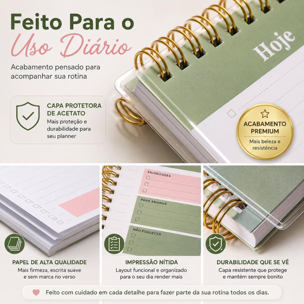 Planner Diário Vertical Espiral com Checklist 50 Folhas Organização - Imagem 7