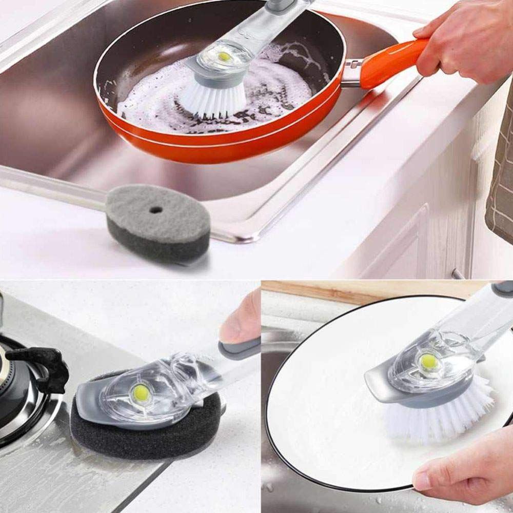 Escova Lava Louça Dispenser Detergente 2 em 1 Esponja Cozinha 150ml Cinza - Imagem 7