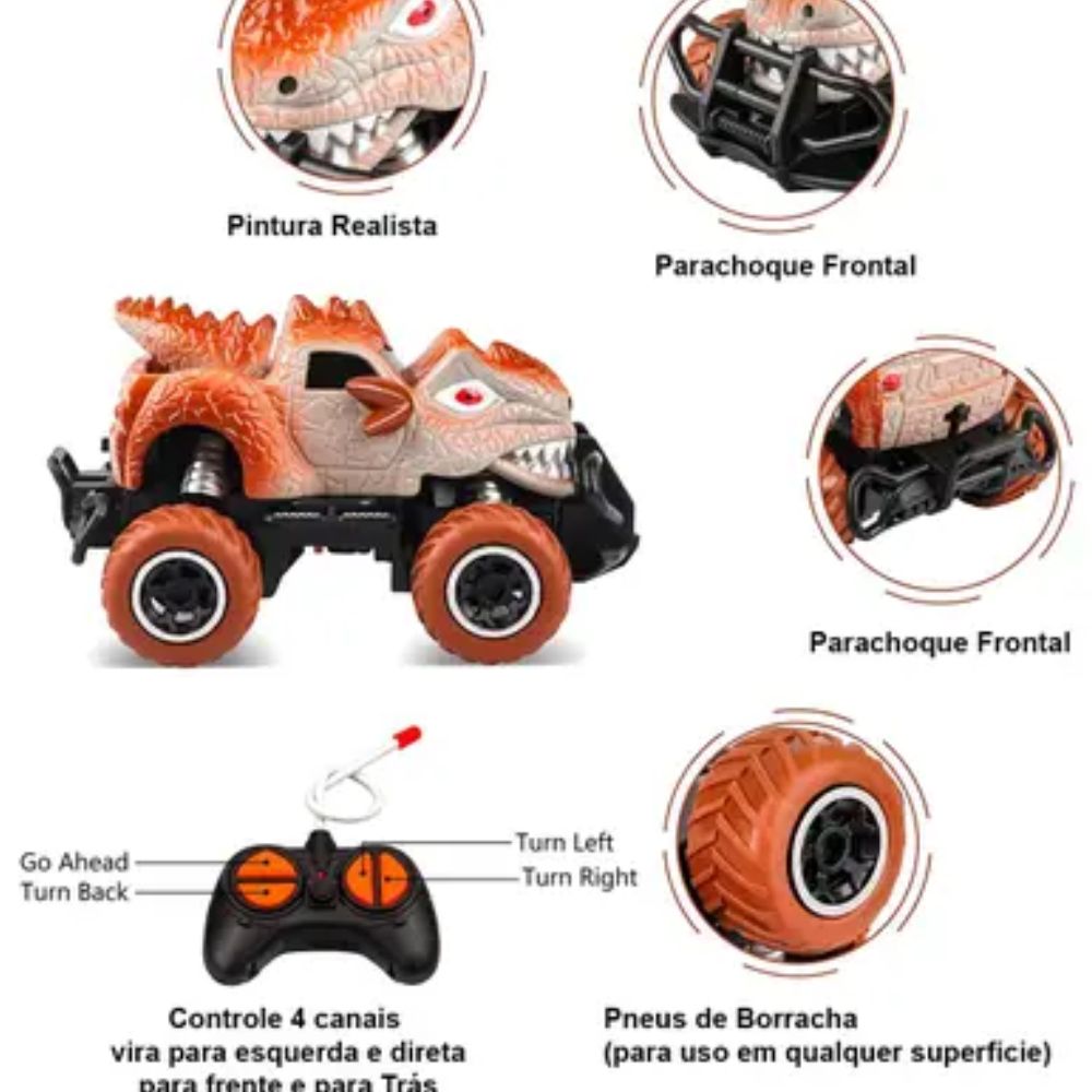 Carrinho Dinossauro Controle Remoto Rc 4x4 Infantil Off Road Pilha Resistente - Imagem 7