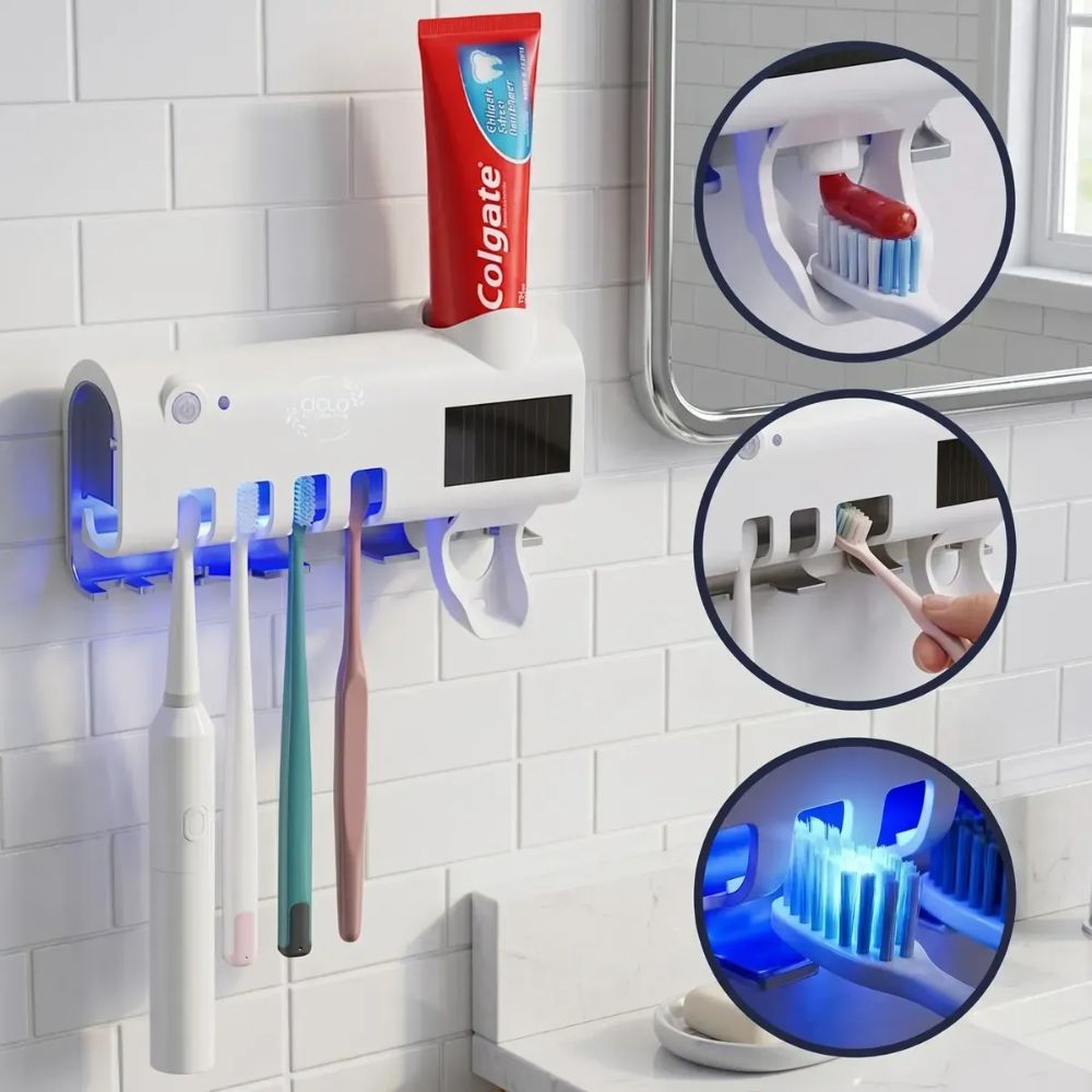 Porta Escova Dente Uv Esterilizador Dispenser Suporte de Pasta Automático - Imagem 6