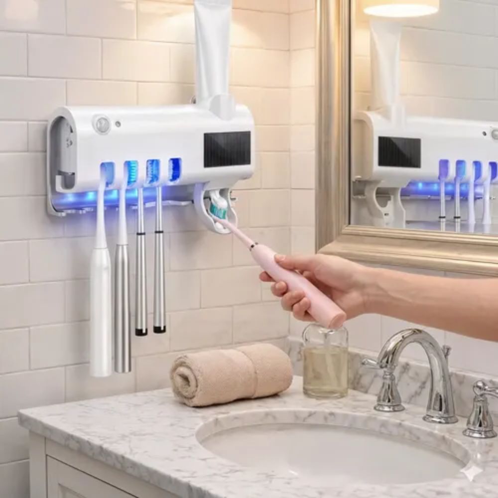 Porta Escova Dente Uv Esterilizador Dispenser Suporte de Pasta Automático - Imagem 7