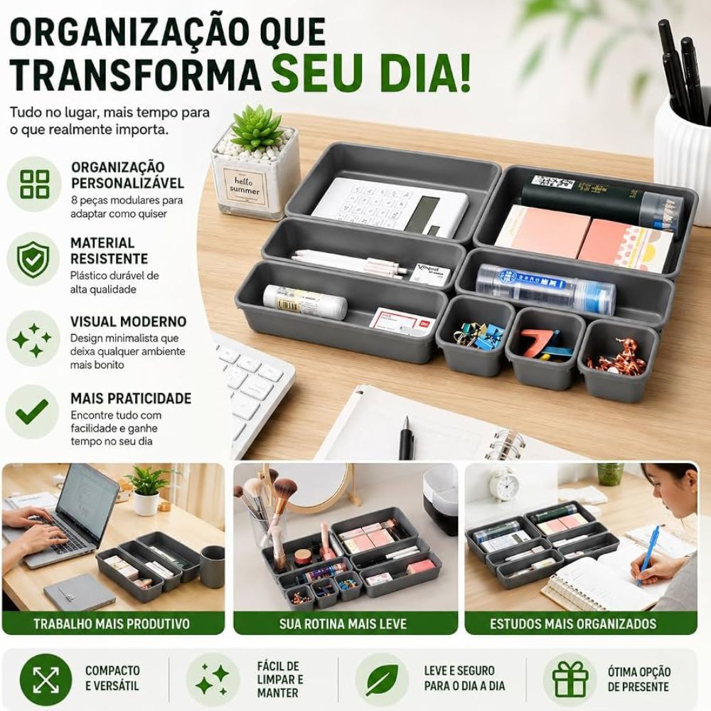 Kit Organizador Modular de Gavetas com 8 Peças Divisórias Organizadoras - Imagem 8