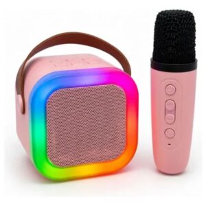 Caixa de Som Karaokê Bluetooth com Microfone Sem Fio Led Portátil Infantil