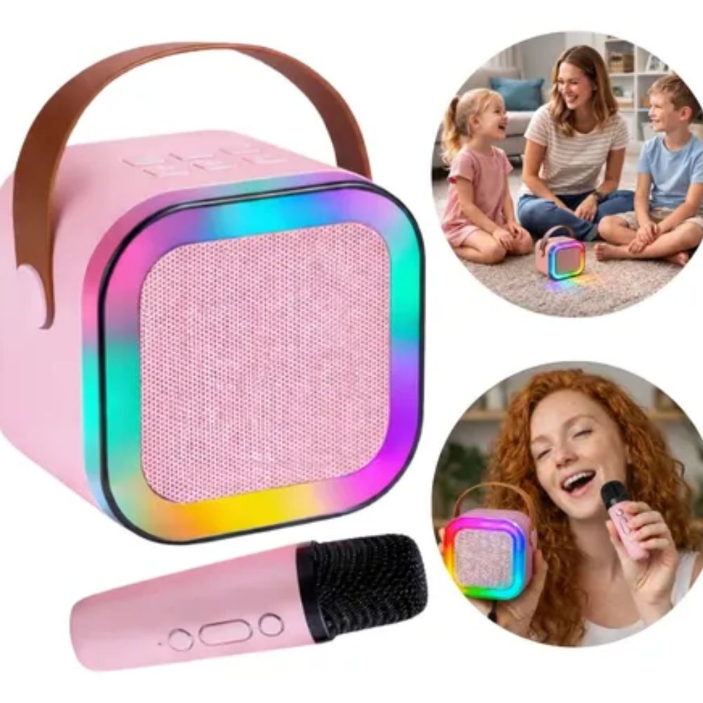Caixa de Som Karaokê Bluetooth com Microfone Sem Fio Led Portátil Infantil - Imagem 3