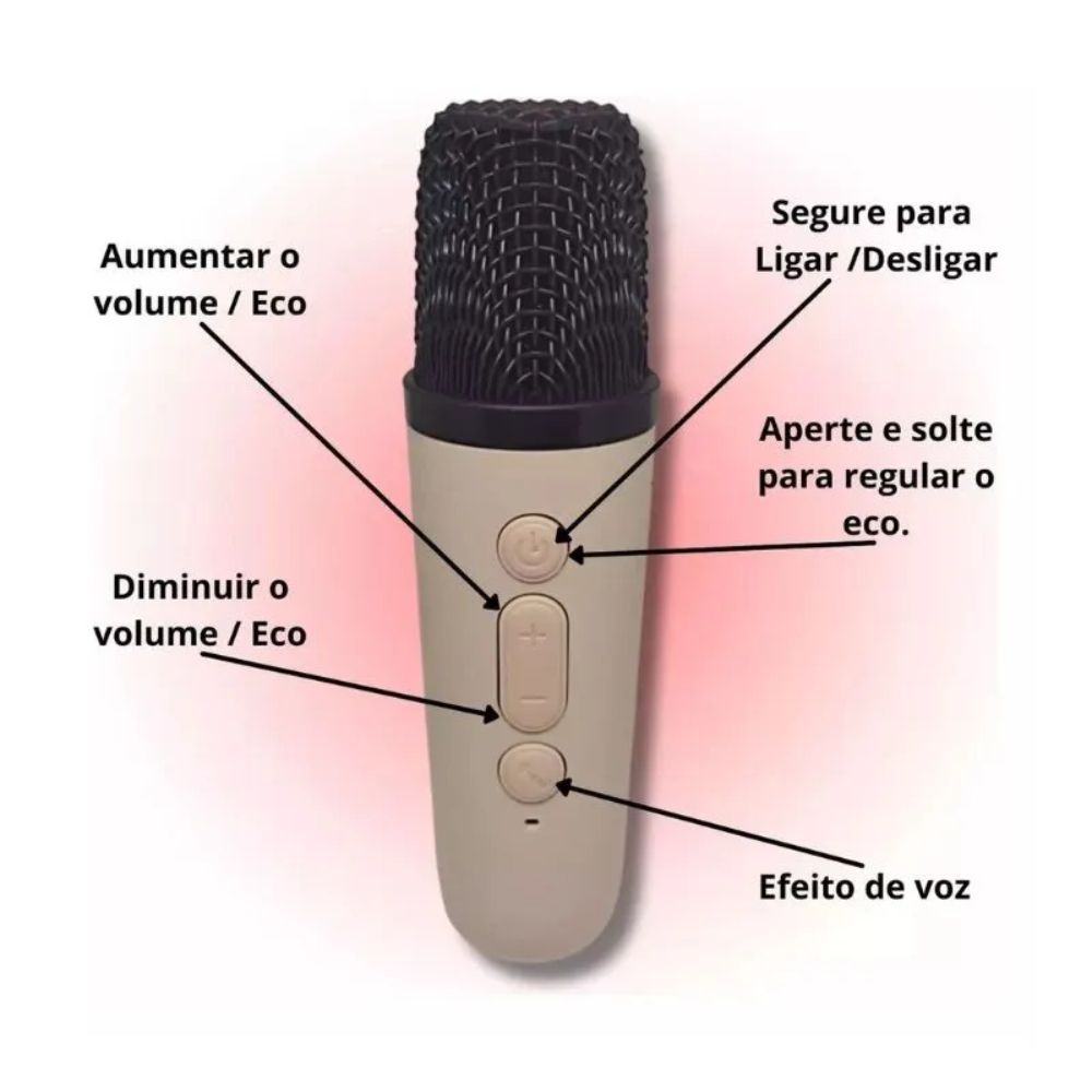 Caixa de Som Karaokê Bluetooth com Microfone Sem Fio Led Portátil Infantil - Imagem 4