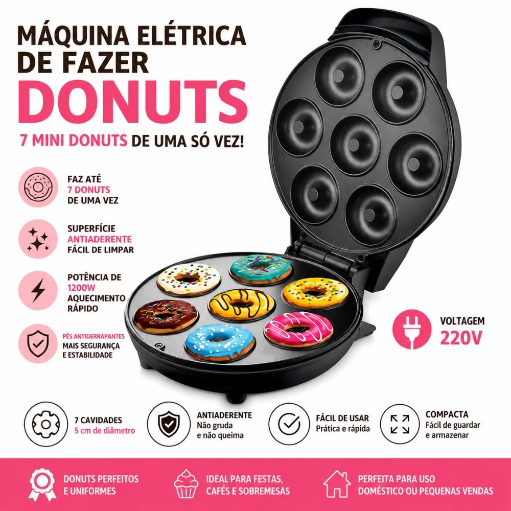 Máquina de Fazer Donuts Elétrica 7 Rosquinhas Antiaderente 220v 1200w - Imagem 4