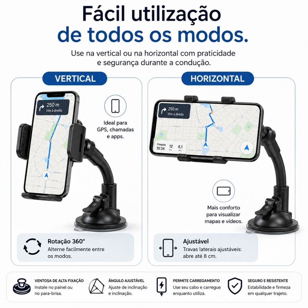 Suporte de Celular para Carro Veicular com Ventosa Forte Vidro Universal - Imagem 4