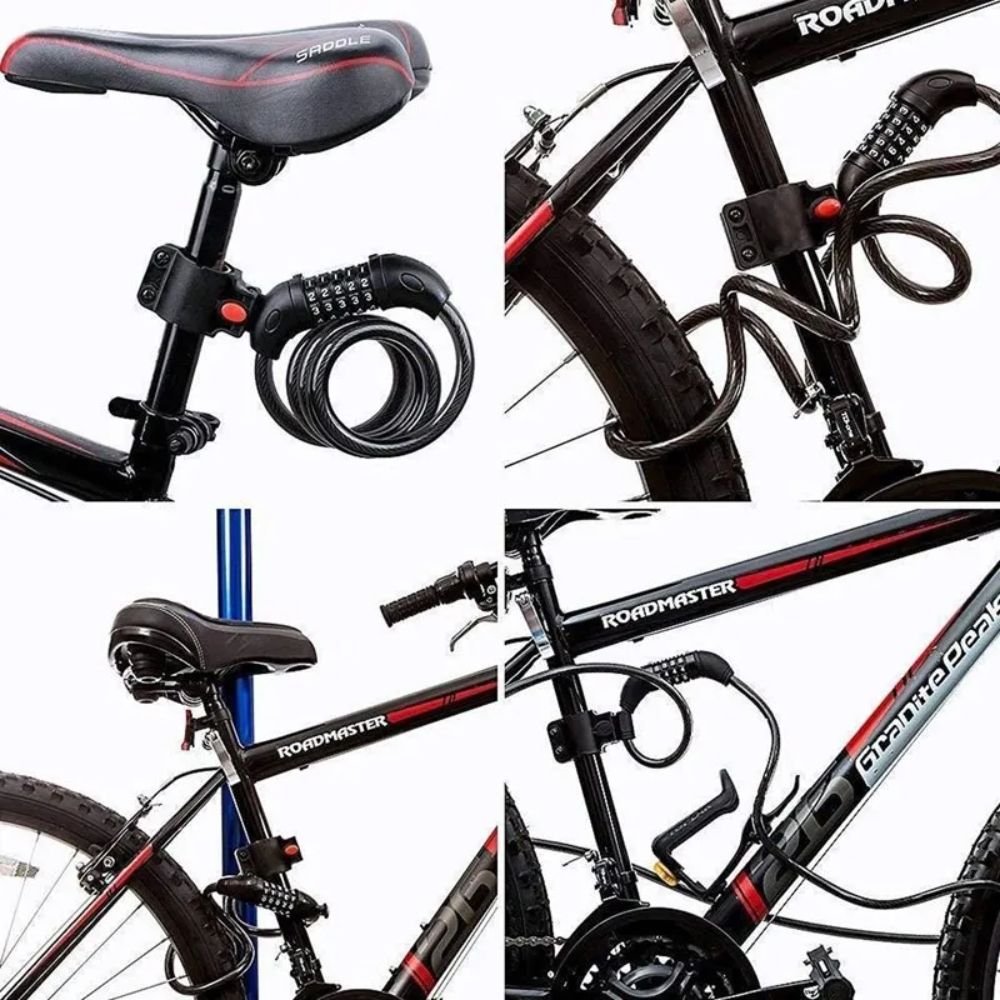 Cadeado Bicicleta Com Senha Corrente Aço 120cm Revestimento Silicone Antifurto - Imagem 4