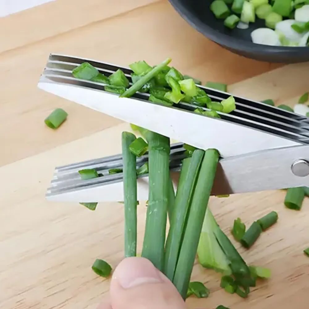 Tesoura Multifuncional Cozinha 5 Lâminas Aço Inox Ervas Aromáticas e Verduras - Imagem 2