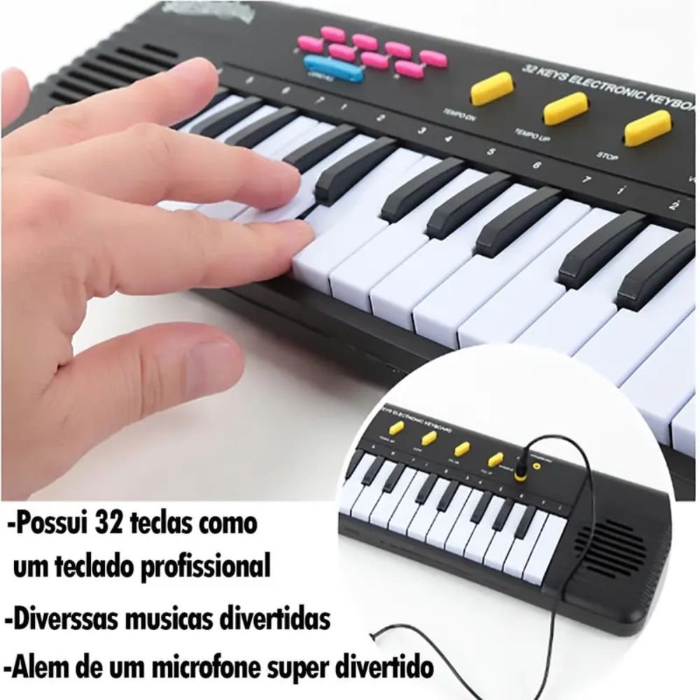 Piano Teclado Infantil Microfone Karaokê 32 Teclas Brinquedo Musical Educativo - Imagem 2
