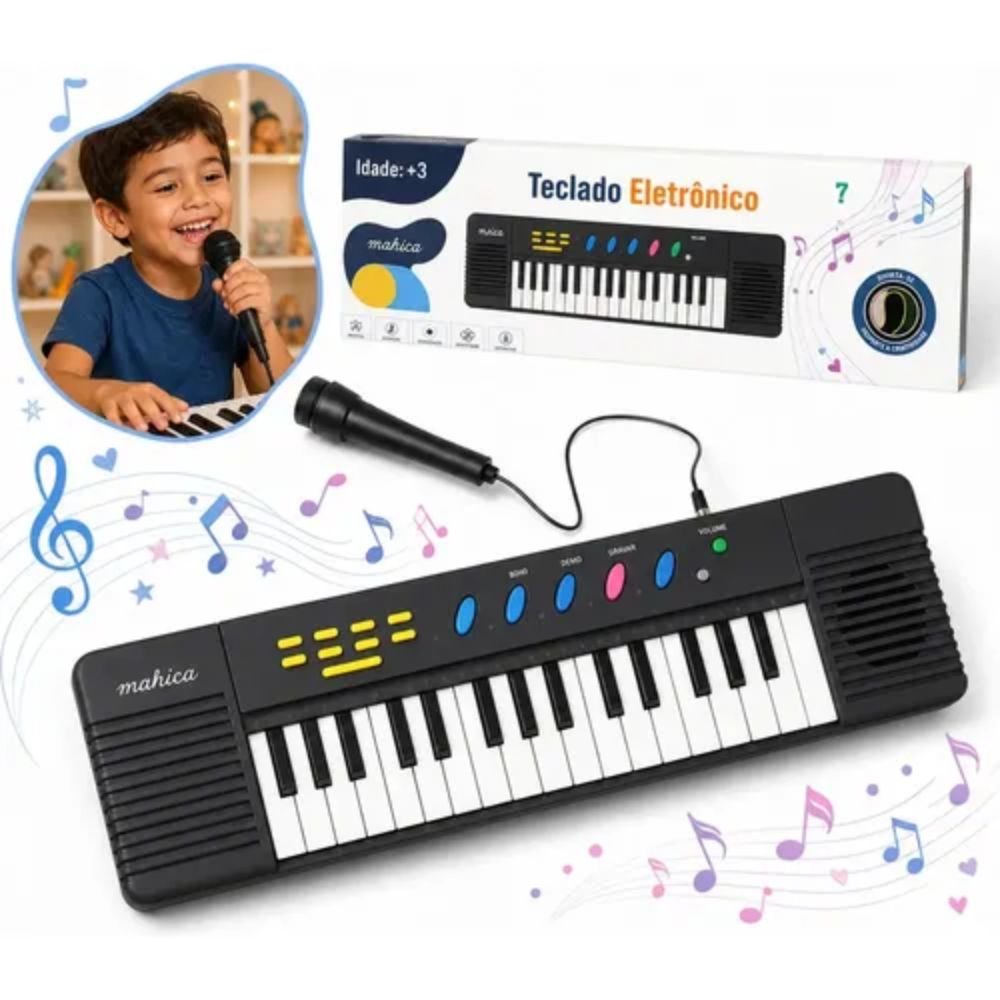 Piano Teclado Infantil Microfone Karaokê 32 Teclas Brinquedo Musical Educativo - Imagem 4
