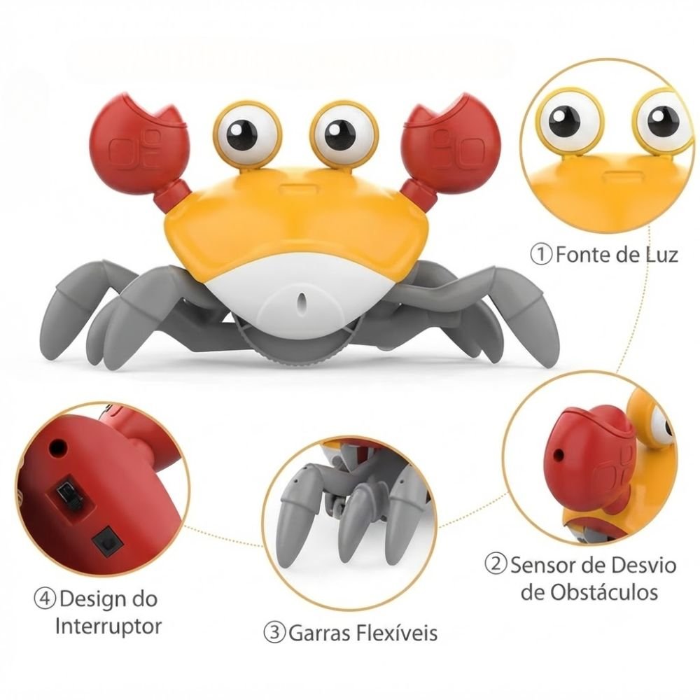 Brinquedo Interativo Caranguejo Fujão Infantil Led Som Sensor de Obstáculos - Imagem 3