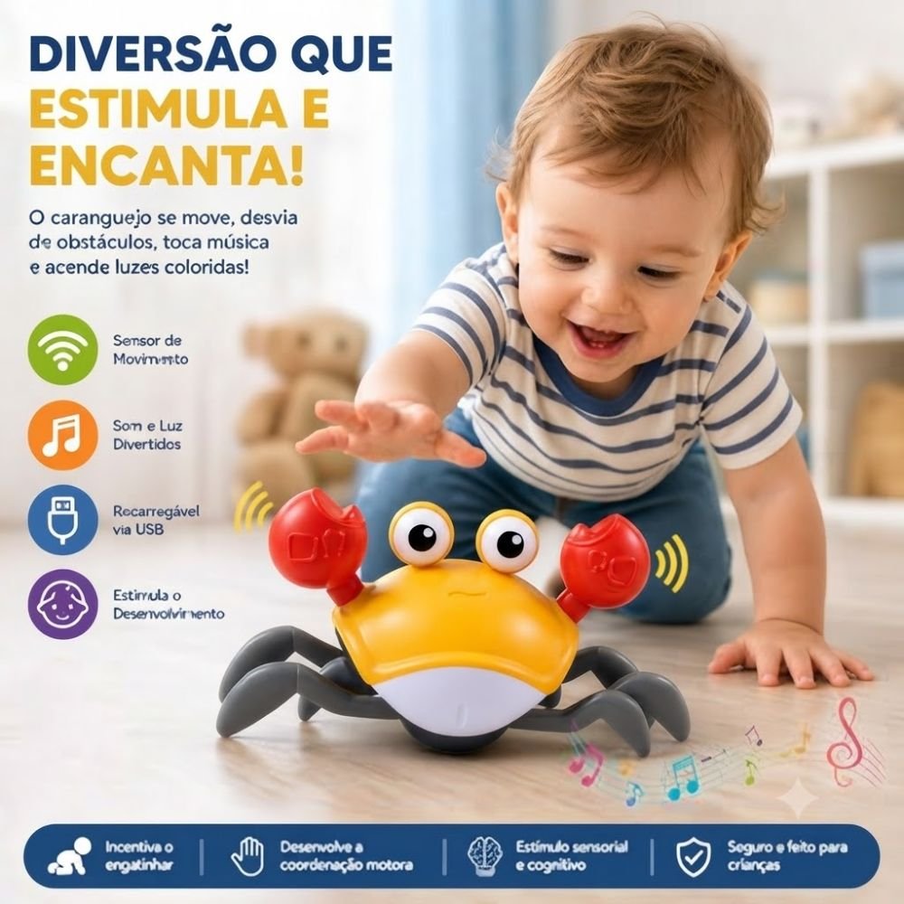 Brinquedo Interativo Caranguejo Fujão Infantil Led Som Sensor de Obstáculos - Imagem 4