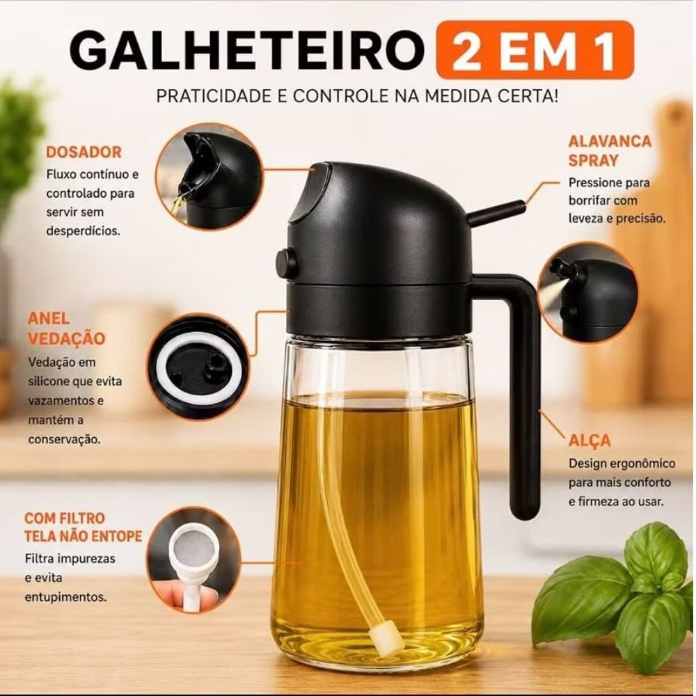Galheteiro Pulverizador de Óleo Azeite 2 em 1 Spray Borrifador e Dispenser - Imagem 4