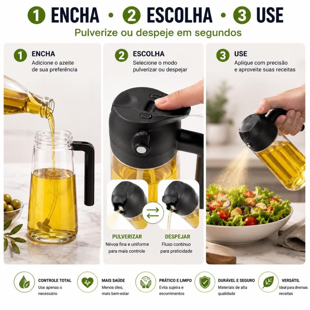 Kit 2 Galheteiros Pulverizadores Óleo Azeite 470ml Spray Borrifador 2 em 1 - Imagem 3