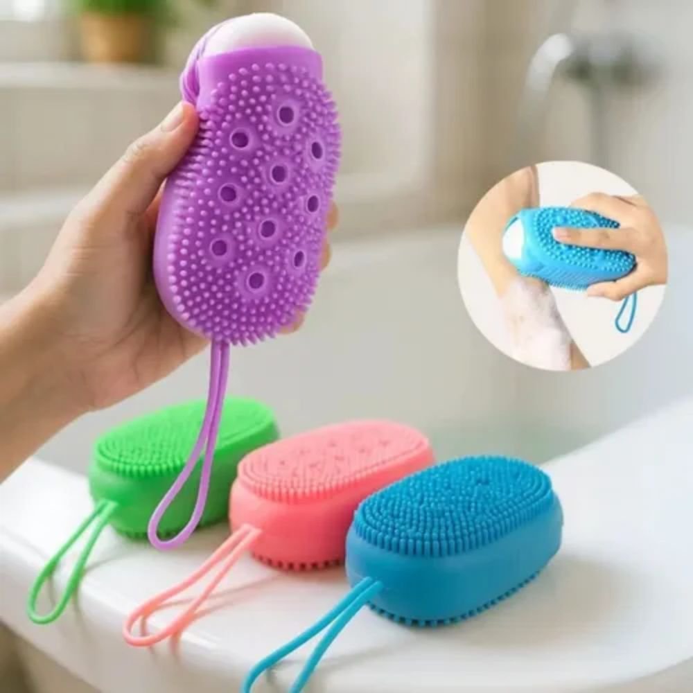 Bucha de Banho Silicone Massageadora Corporal Esponja Dupla Face Esfoliação - Imagem 2