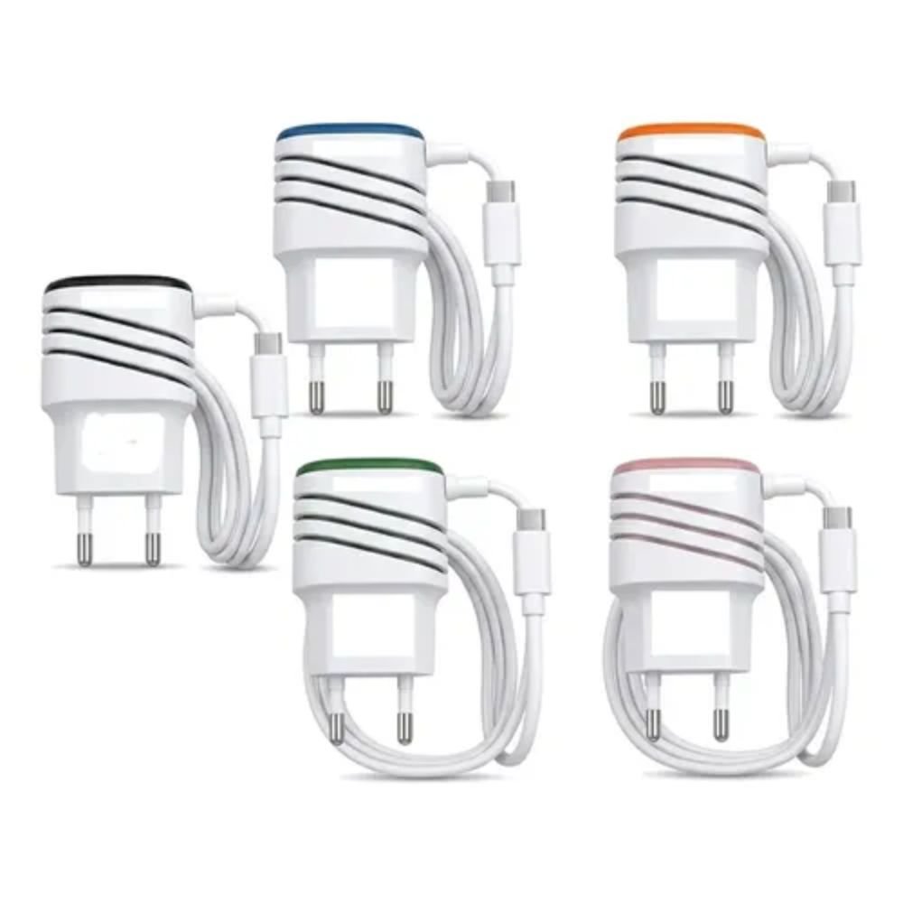 Kit 10 Carregador Turbo Tipo C 3.6a Ultra Rápido 2 Usb Bivolt Cabo 1 Metro - Imagem 2