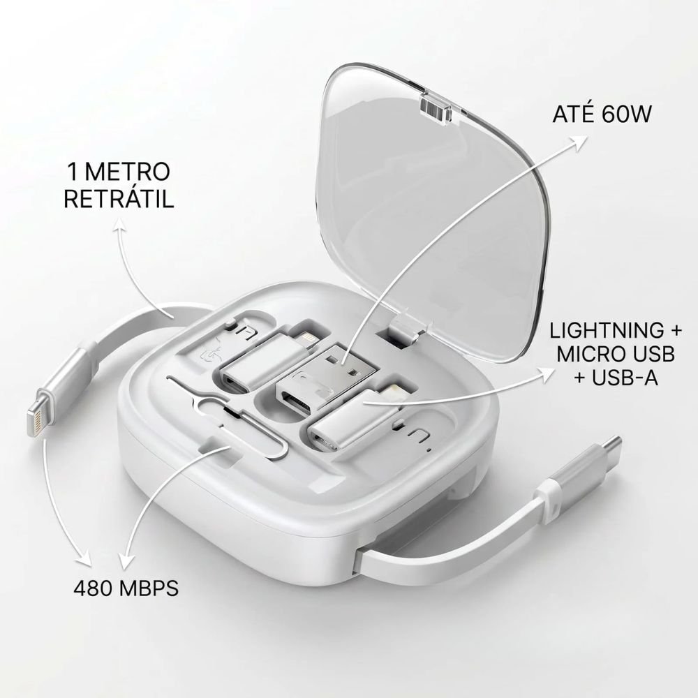 Cabo Adaptador Universal 6 em 1 Usb C Usb A Lightning Micro Usb 1 Metro 60w - Imagem 4