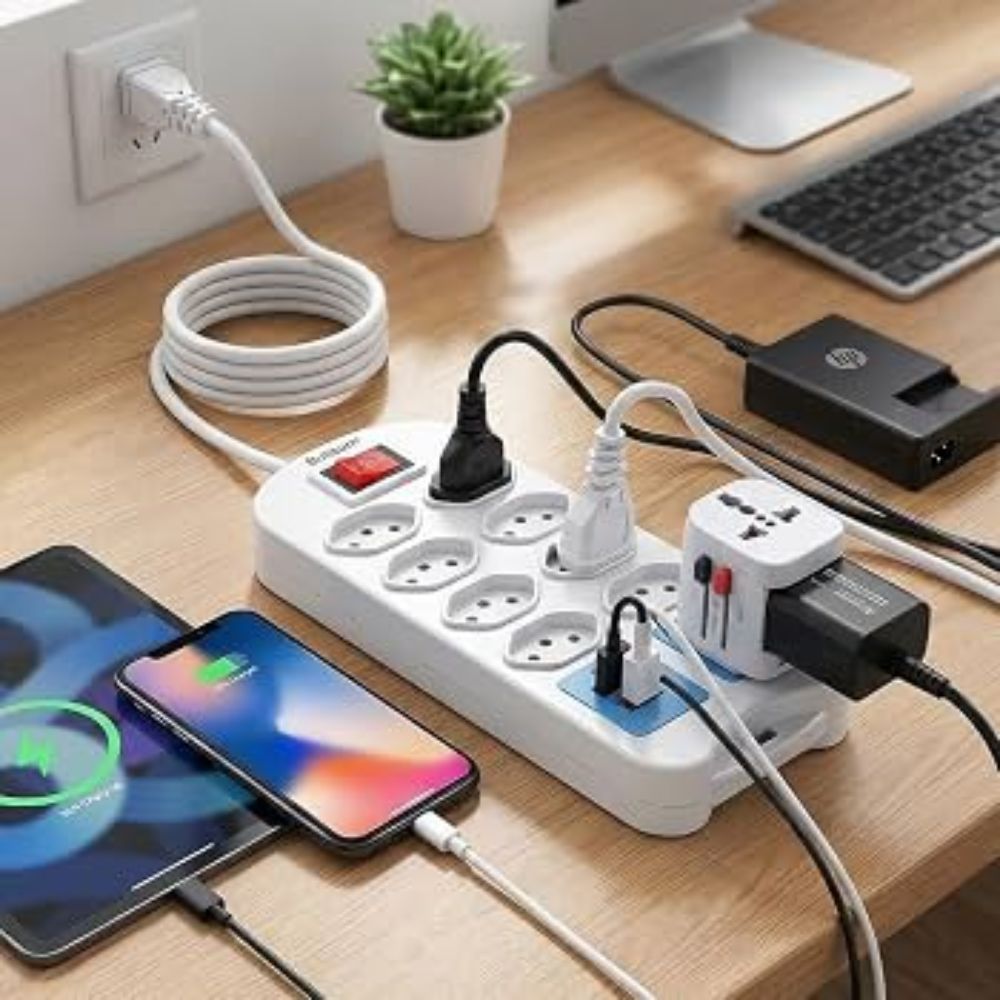 Extensão Filtro de Linha 6 Tomadas Usb Tipo C Entrada Universal Bivolt 2m - Imagem 4