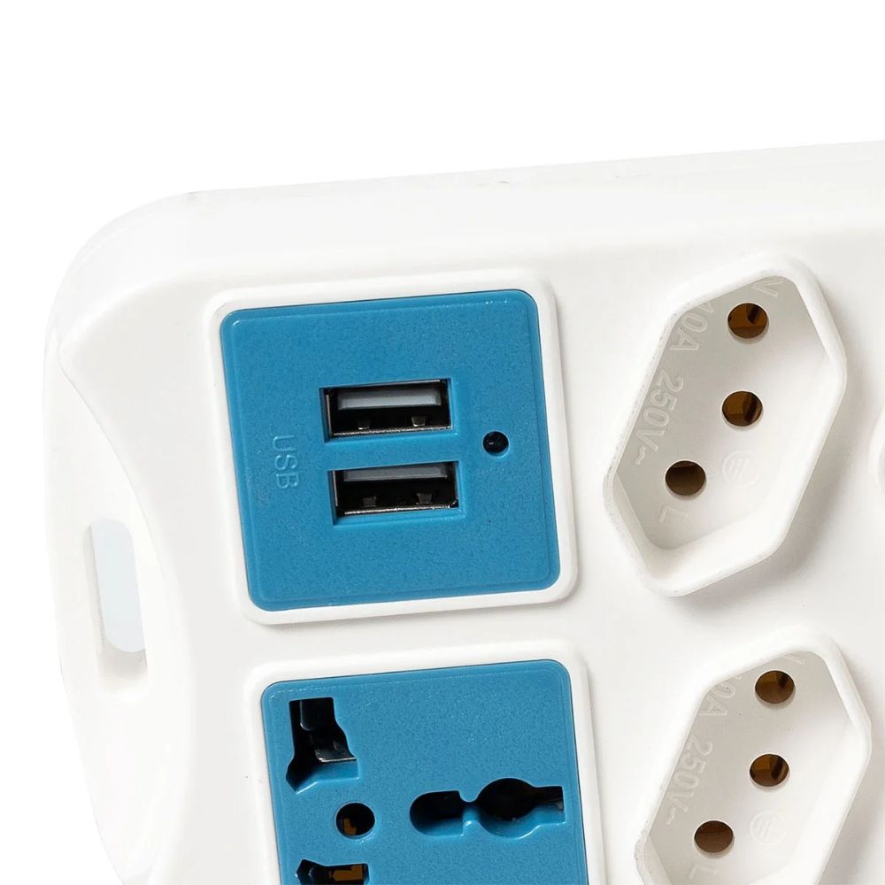 Extensão Filtro de Linha 6 Tomadas Usb Tipo C Entrada Universal Bivolt 2m - Imagem 3