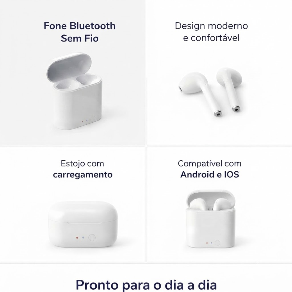 Fone Bluetooth i7S Tws sem Fio Intra Auricular Case Carregador Android iOS - Imagem 4