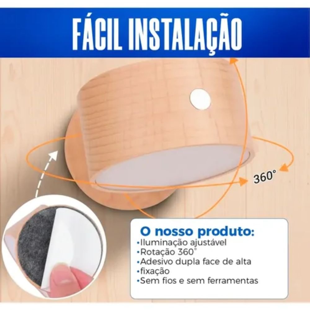 Kit 2 Arandelas Led de Parede Magnética Giratória Sem Fio Recarregável Usb - Imagem 4