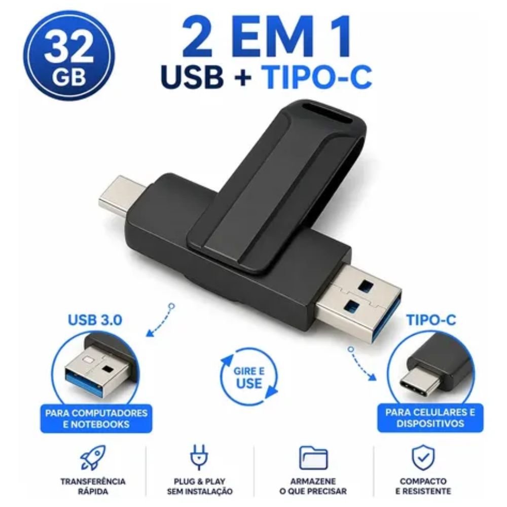 Pen Drive 32gb Usb Tipo C 2 em 1 para Celular Android Computador Notebook - Imagem 4