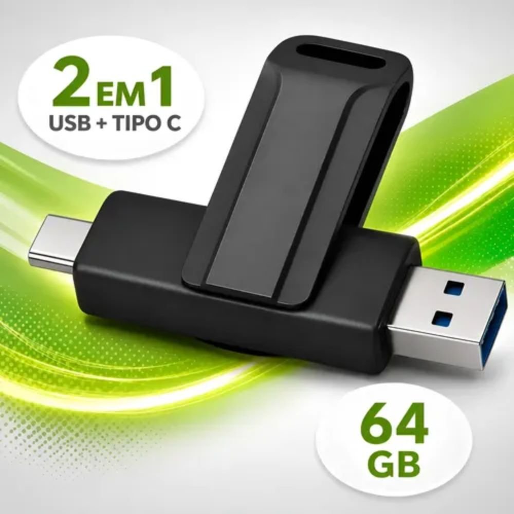 Pen Drive 64gb Usb Tipo C 2 em 1 Otg Celular Android Computador Notebook - Imagem 3