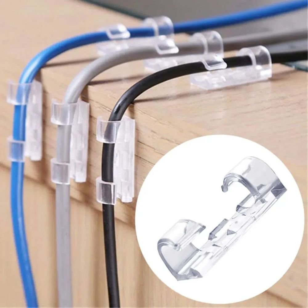 Kit 60 Clips Organizador Cabos Fios Adesivo Fixador Parede Mesa Escritório - Imagem 4