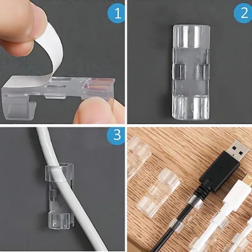 Kit 80 Clips Organizador Cabos Fios Adesivo Fixador Parede Mesa Escritório - Imagem 4