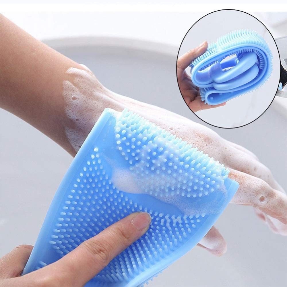 Kit 2 Esponjas Banho Silicone Massageadoras Esfoliantes Esticáveis com Alças - Imagem 3