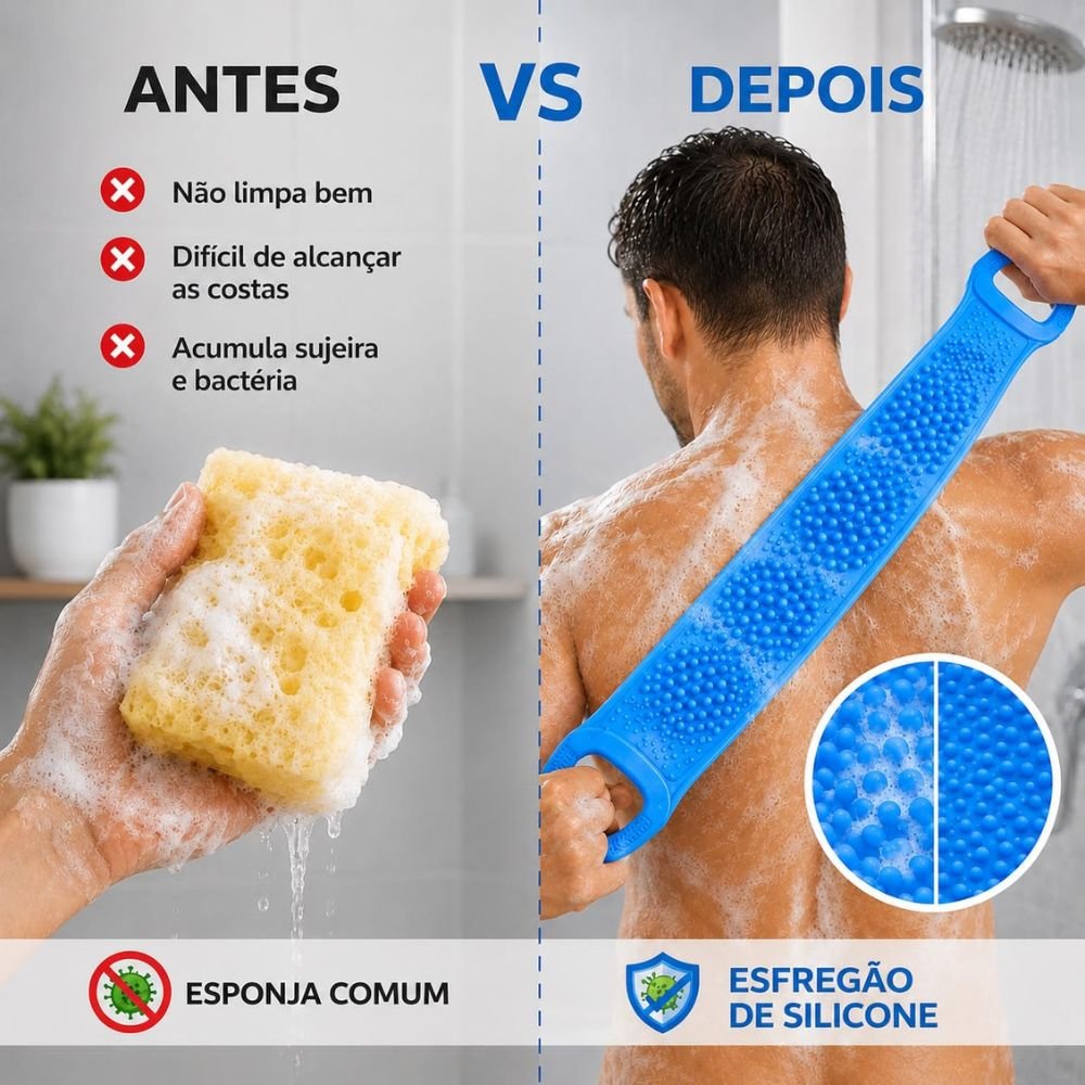 Kit 2 Esponjas Banho Silicone Massageadoras Esfoliantes Esticáveis com Alças - Imagem 4