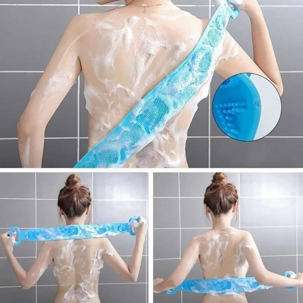 Kit 4 Esponjas Banho Silicone Massageadoras Esfoliantes Esticáveis com Alças - Imagem 4