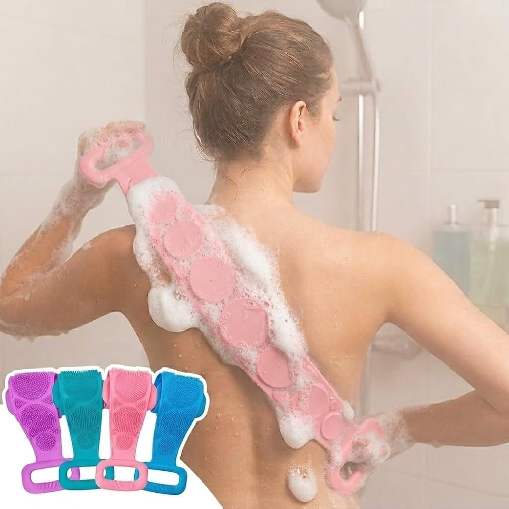 Kit 6 Esponjas Banho Silicone Massageadoras Esfoliantes Esticáveis com Alças - Imagem 2