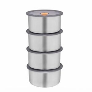 Conjunto 4 Potes Herméticos Inox 450ml Marmita Redonda Armazenar Alimentos