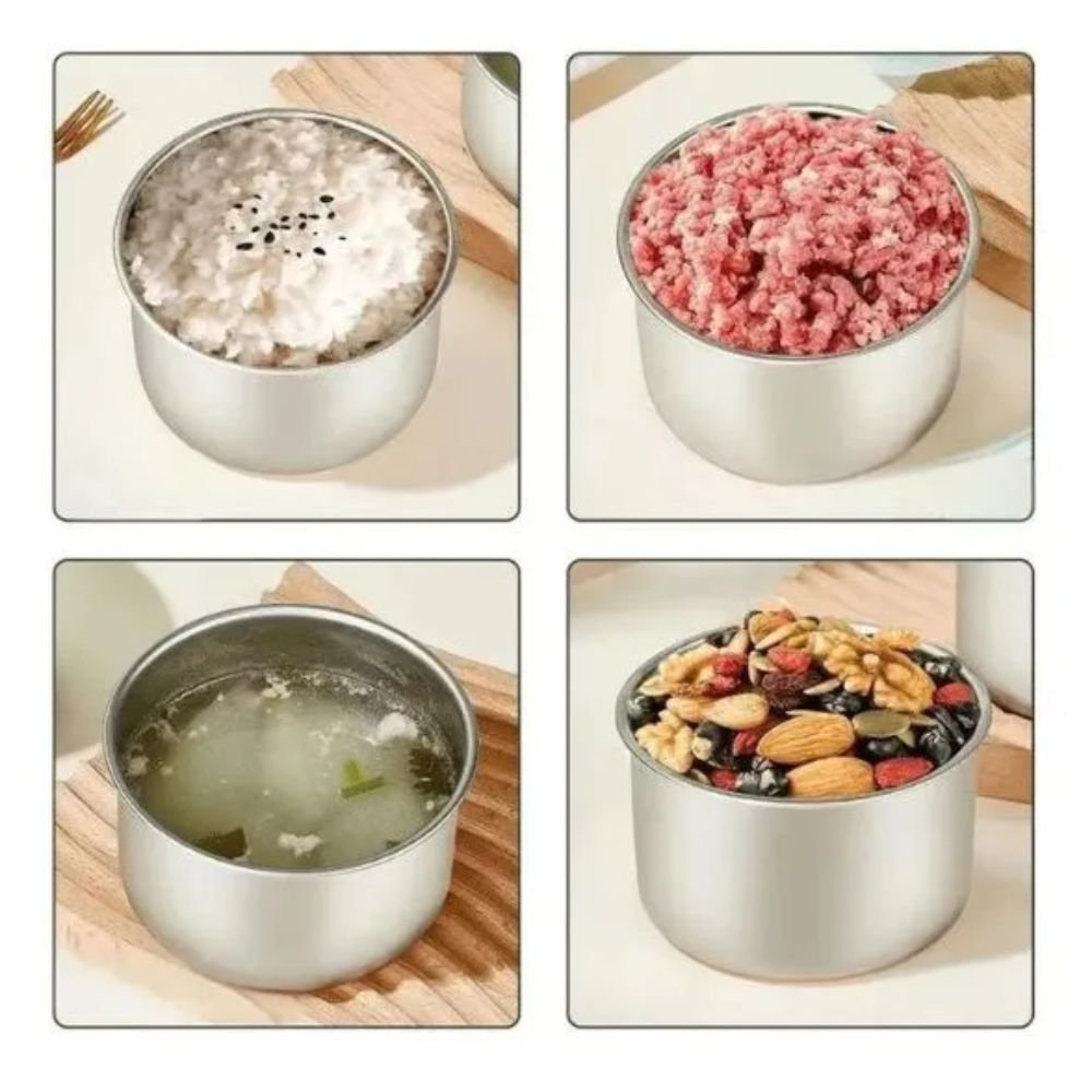 Conjunto 4 Potes Herméticos Inox 450ml Marmita Redonda Armazenar Alimentos - Imagem 3
