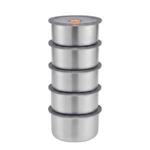 Conjunto 5 Potes Herméticos Inox 450ml Marmita Redonda Armazenar Alimentos