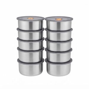 Conjunto 10 Potes Herméticos Inox 450ml Marmita Redonda Armazenar Alimentos