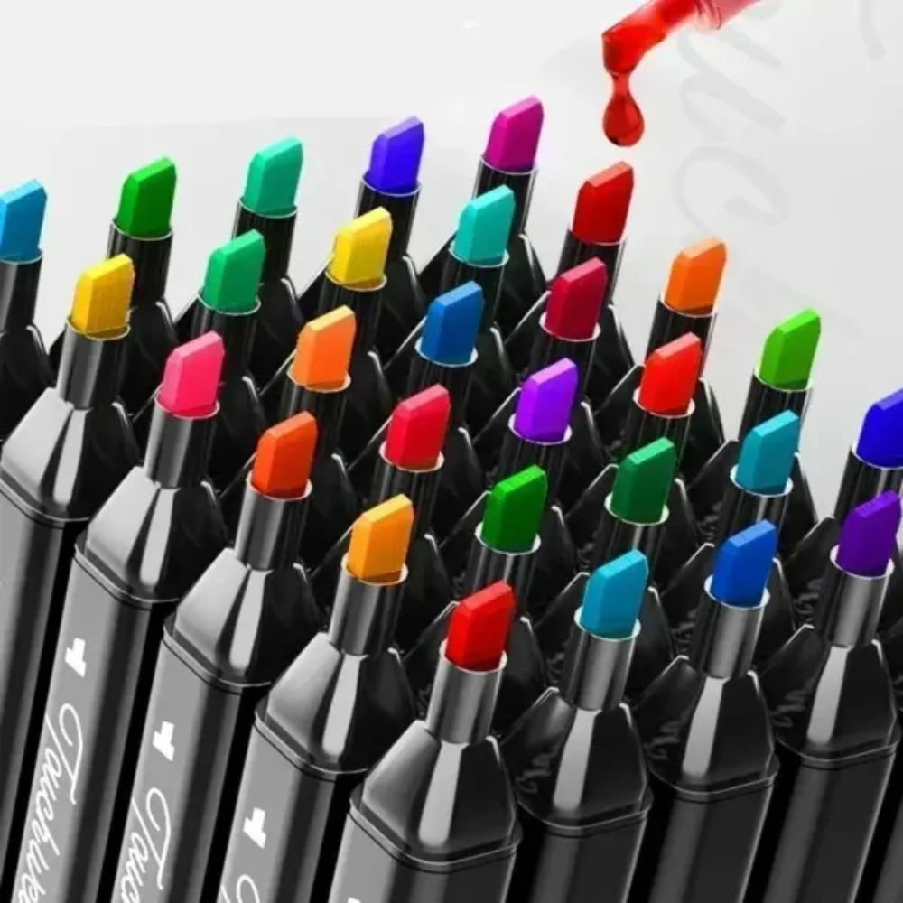 Kit Canetas Marcador Permanente Ponta Dupla 24 Cores Estojo Profissional - Imagem 4