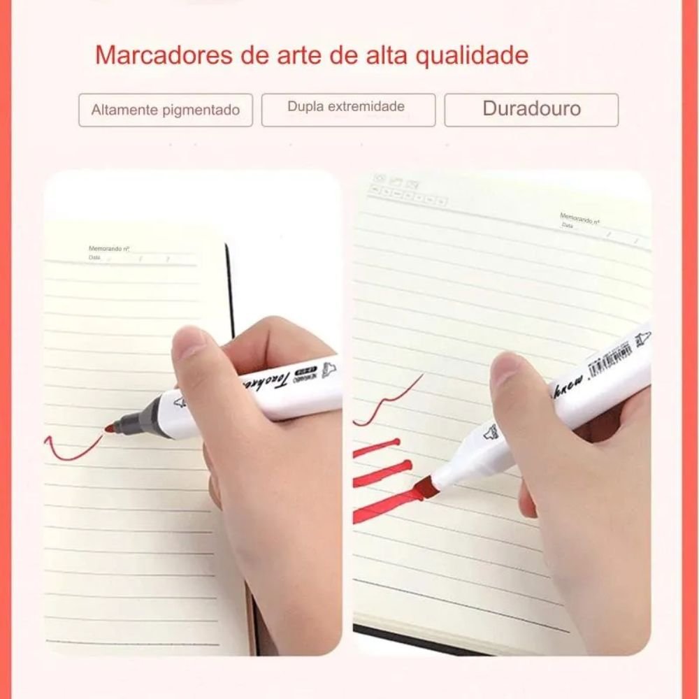 Kit Canetas Marcador Permanente Ponta Dupla 30 Cores Estojo Profissional - Imagem 4