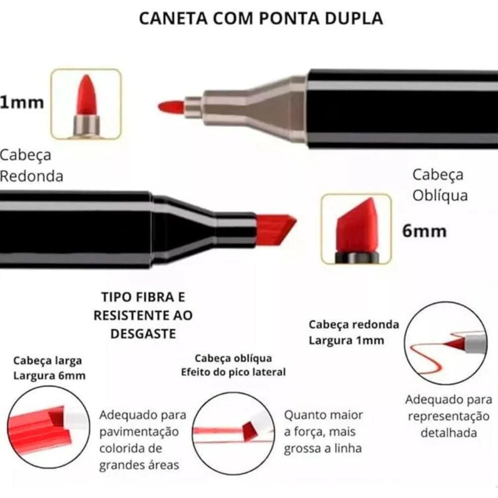 Kit Canetas Marcador Permanente Ponta Dupla 80 Cores Estojo Profissional - Imagem 4