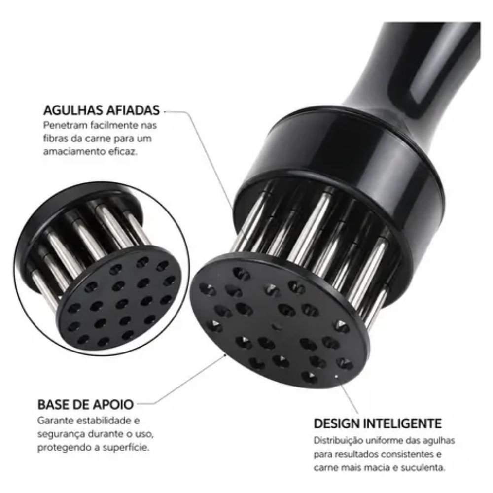 Amaciador de Carne Manual Furador de Agulhas Aço Inox para Bife Frango e Peixe - Imagem 4
