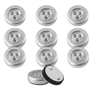 Kit 10 Lâmpada Adesiva 3 Leds Sem Fio Luz de Emergência para Armário Corredor