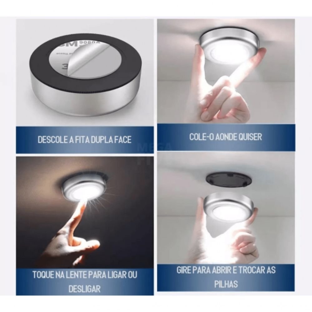 Kit 20 Lâmpada Adesiva 3 Leds Sem Fio Luz de Emergência para Armário Corredor - Imagem 4
