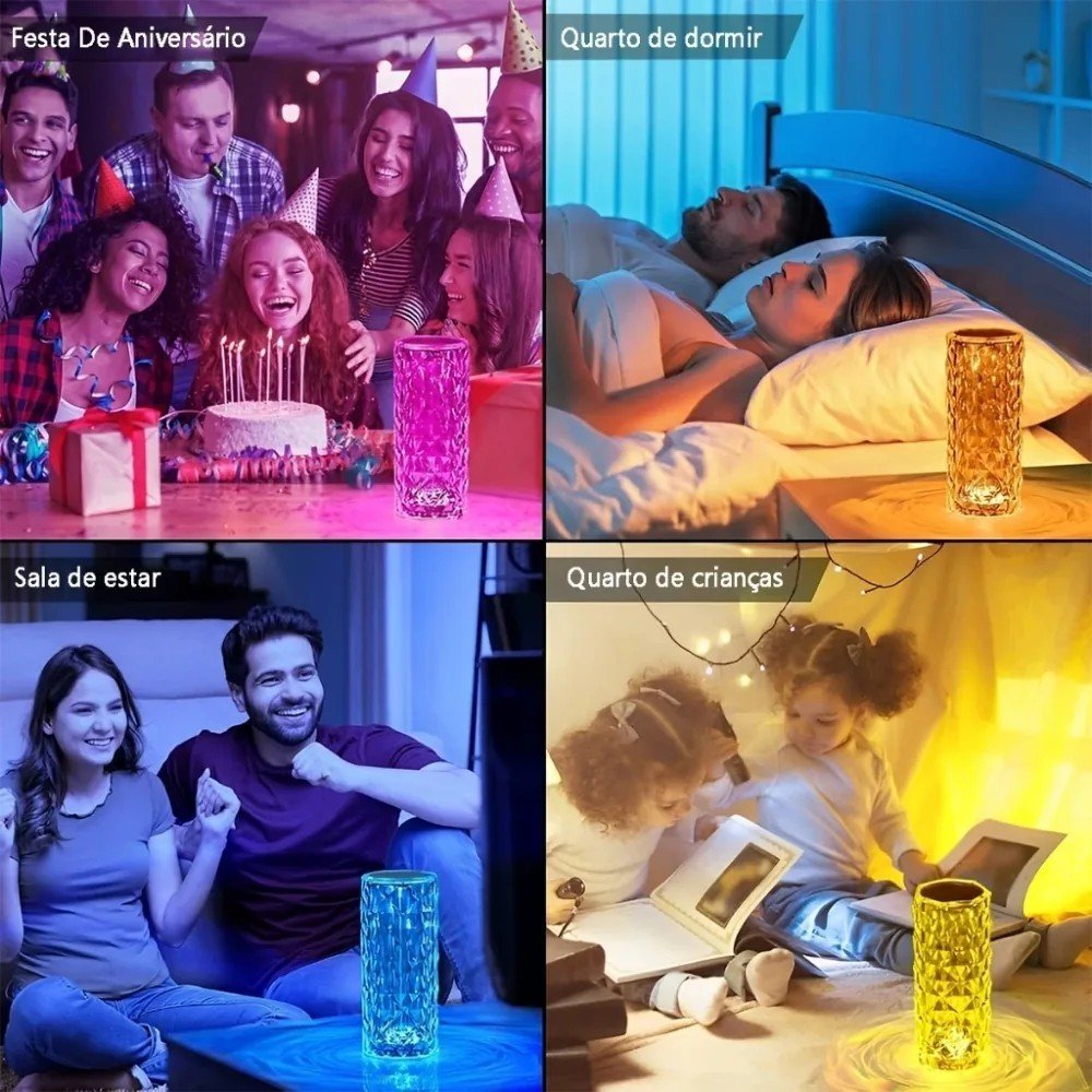 Abajur Luminária de Mesa Touch sem Fio Cristal Rgb 16 Cores - Imagem 4