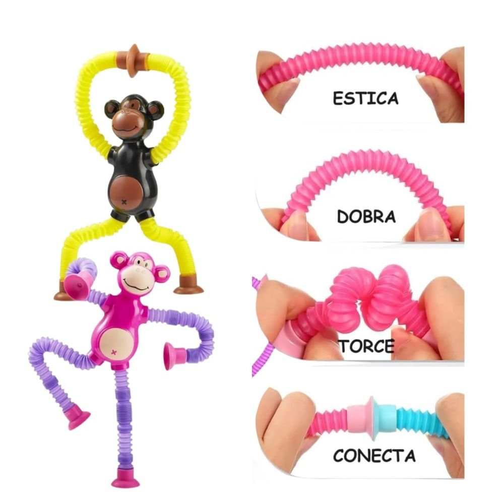 Pop Tube Macaquinho Infantil Flexível Brinquedo Sensorial com Led Antiestresse - Imagem 4