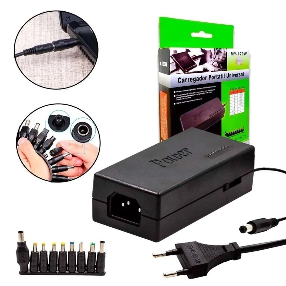 Adaptador Carregador Universal com 9 Plugs para Notebook Laptop 120w