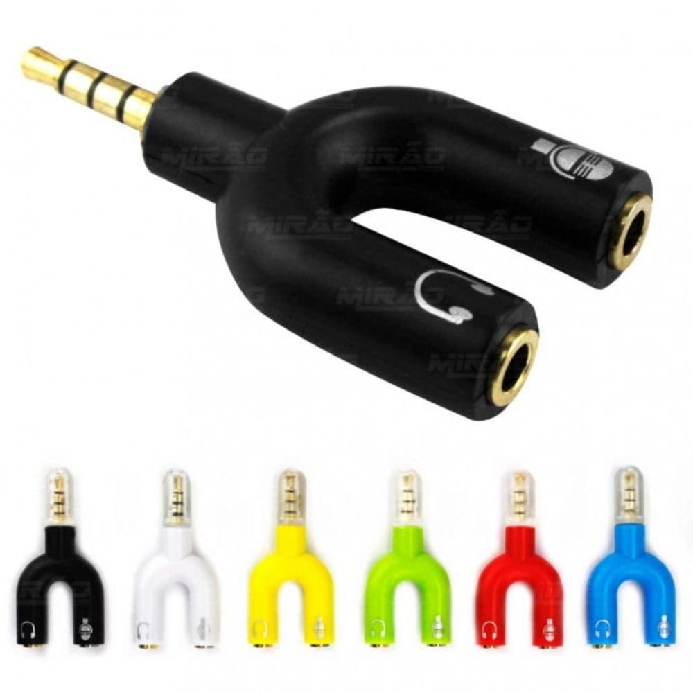Adaptador ce Áudio P3 para 2 P2 Headset Fone e Microfone 3,5mm Plug And Play
