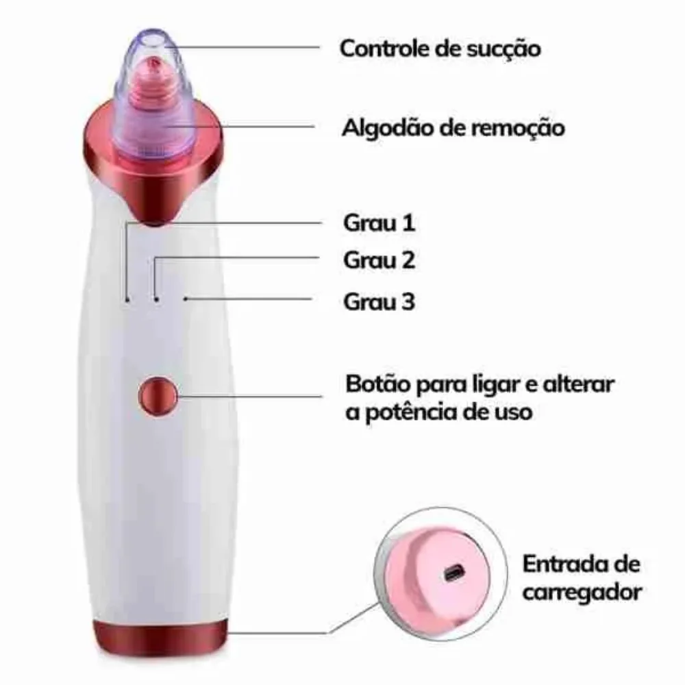 Aparelho Removedor Cravos e Espinhas Máquina Sucção Acne Sugador a Vácuo